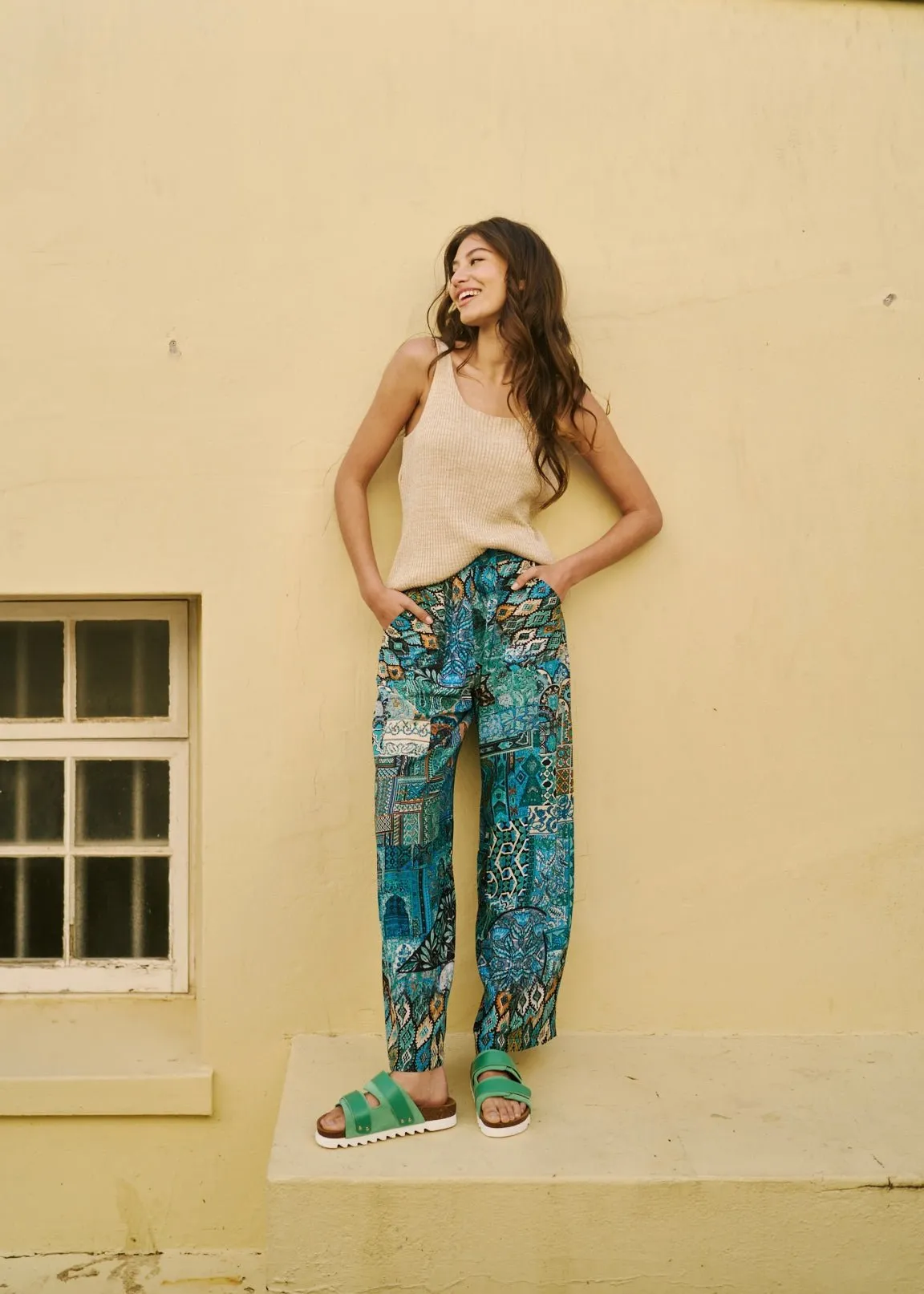 Palazzo Pants With Patch Pocket In Blue Ethnic