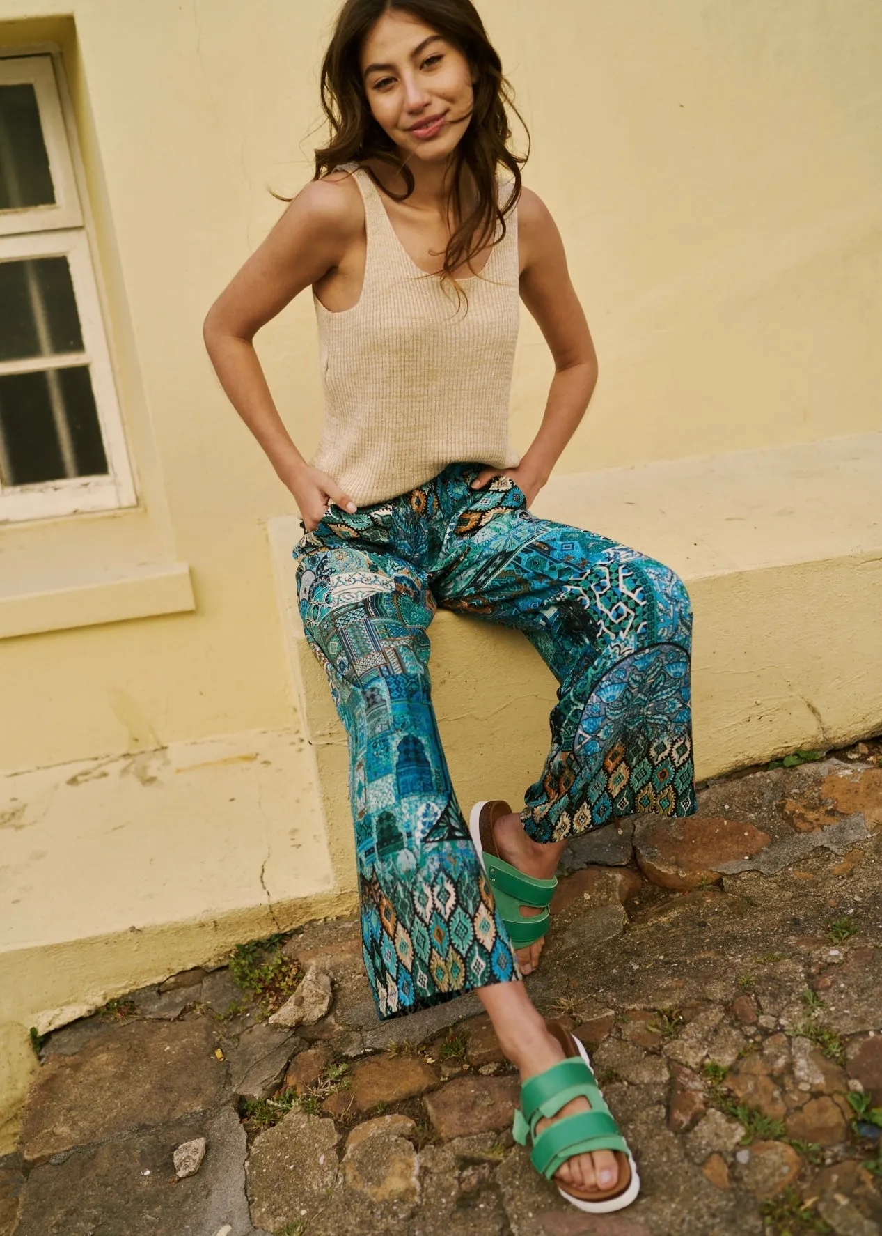 Palazzo Pants With Patch Pocket In Blue Ethnic