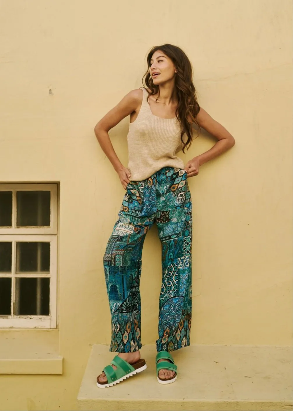 Palazzo Pants With Patch Pocket In Blue Ethnic