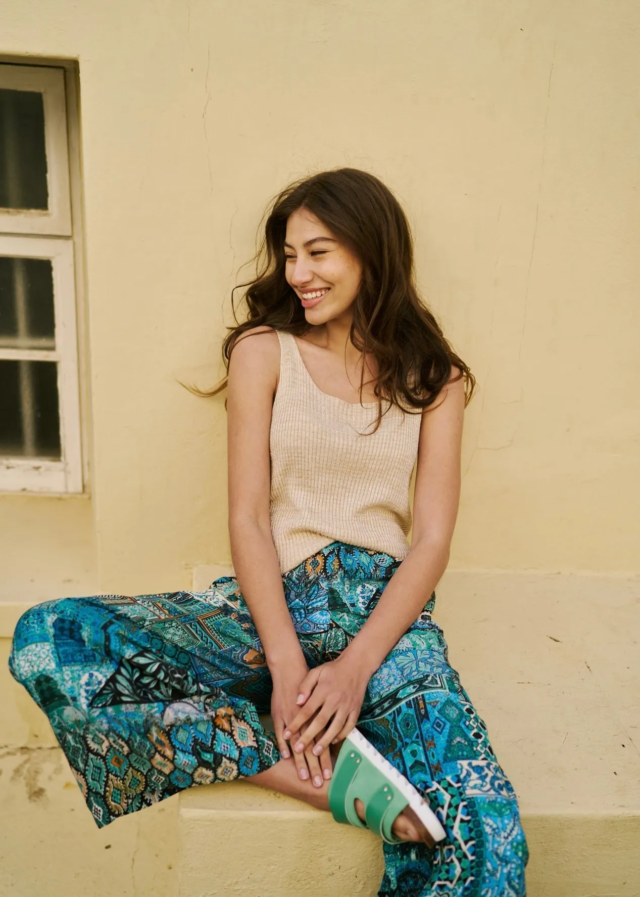 Palazzo Pants With Patch Pocket In Blue Ethnic