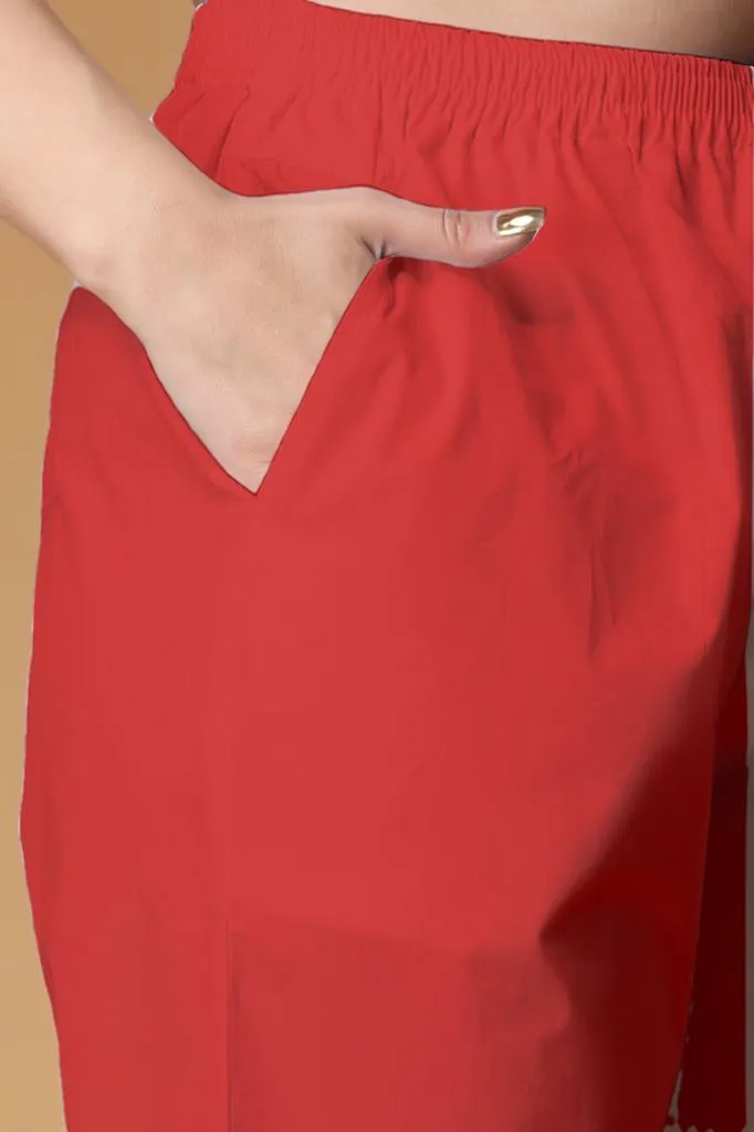 Pale Red Cotton Kurti Pant