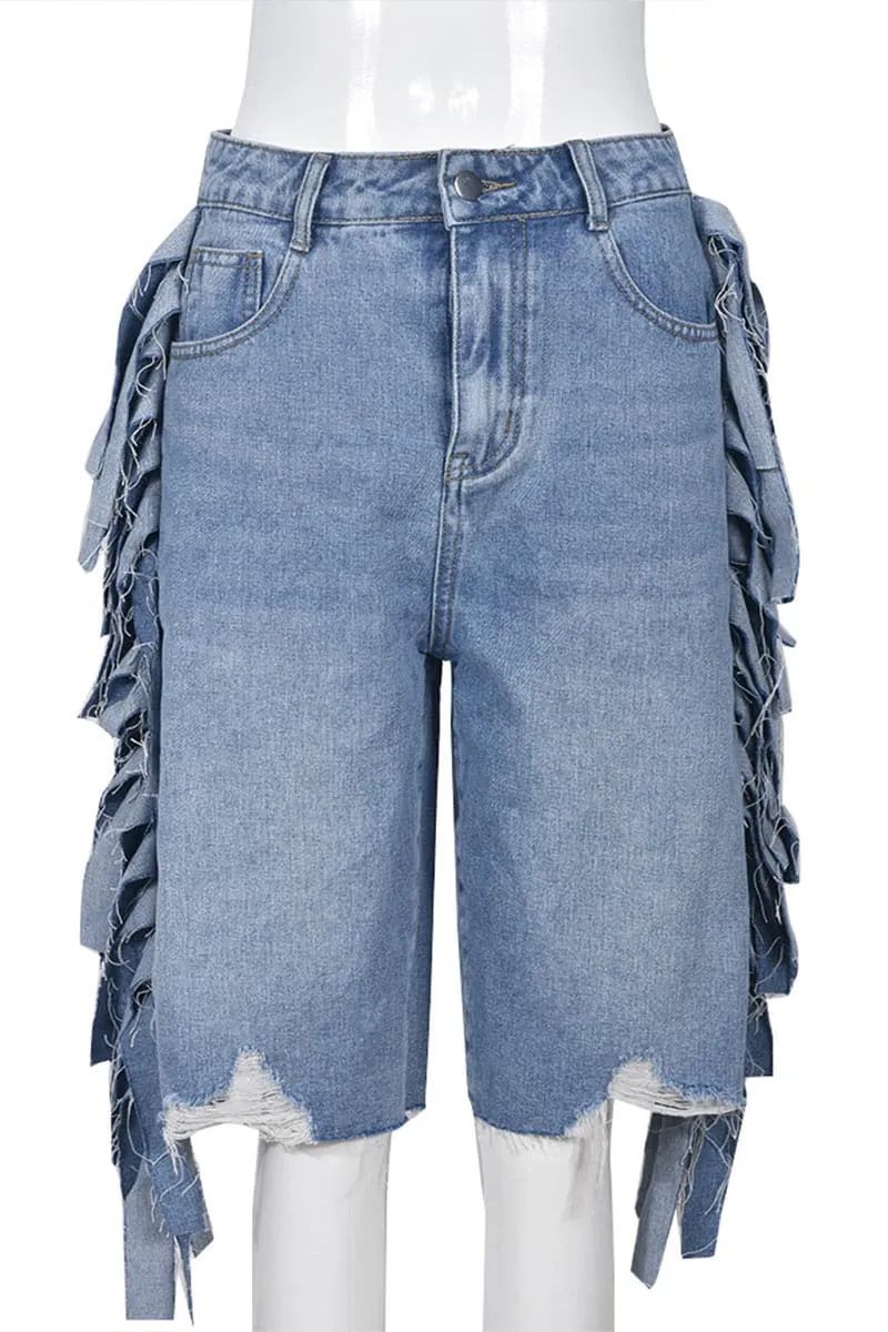 PB136 Distressed Denim Bermuda Shorts