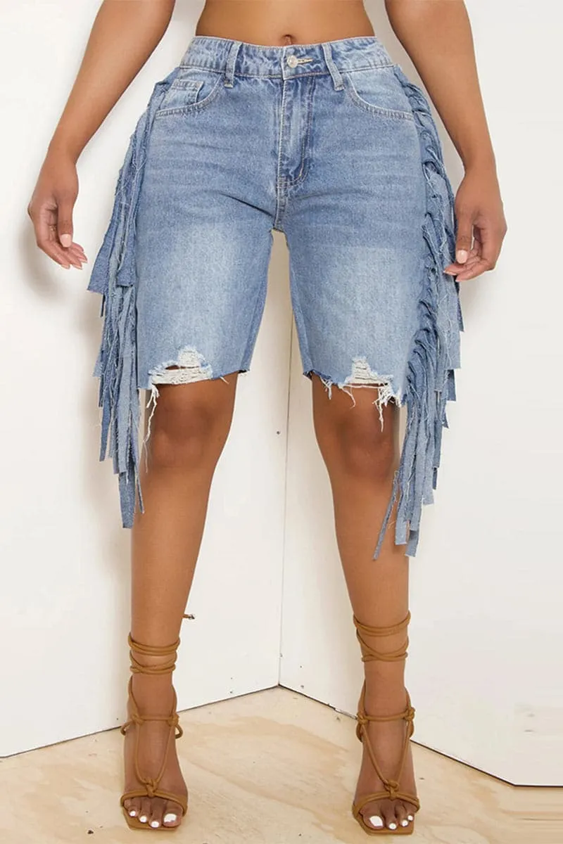 PB136 Distressed Denim Bermuda Shorts