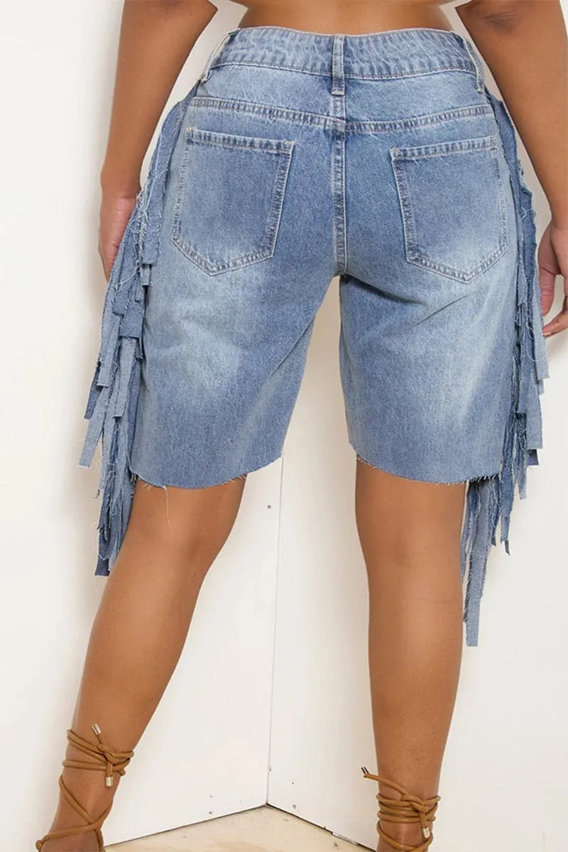 PB136 Distressed Denim Bermuda Shorts