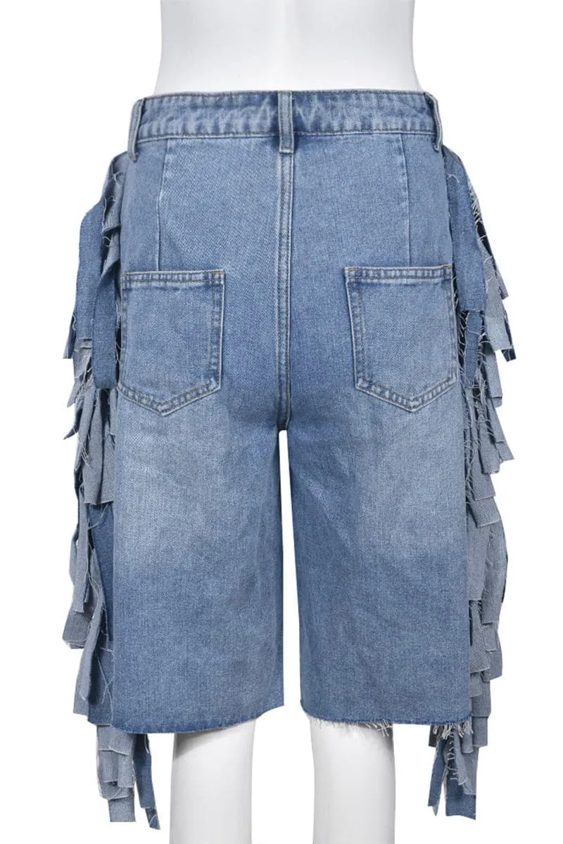 PB136 Distressed Denim Bermuda Shorts