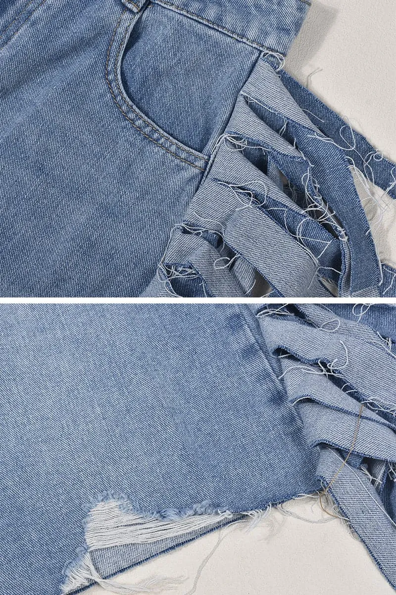 PB136 Distressed Denim Bermuda Shorts