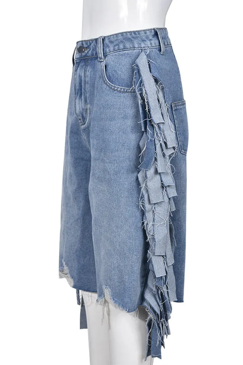 PB136 Distressed Denim Bermuda Shorts