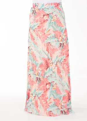 Peach tropical chiffon Maxi Skirt