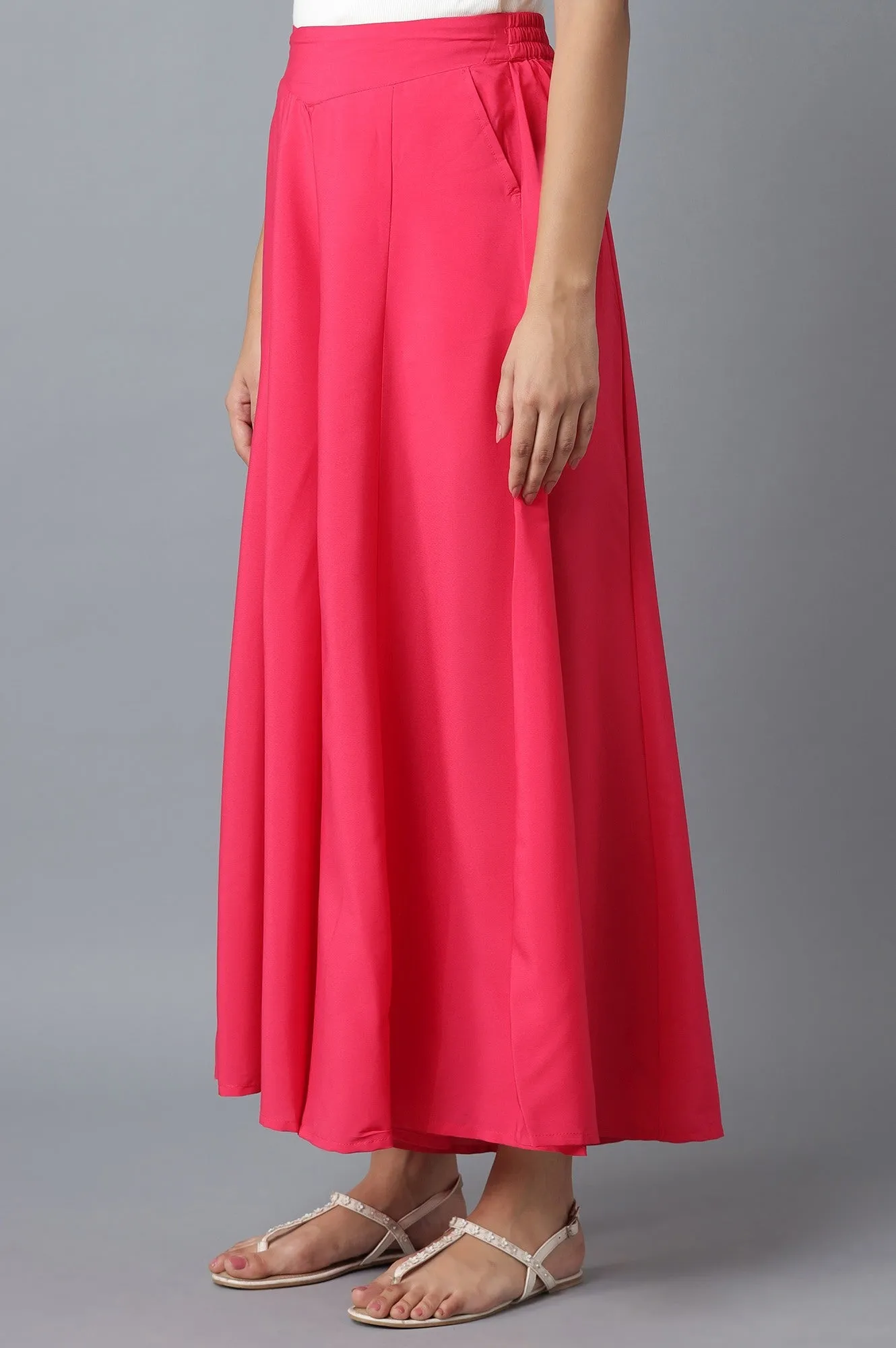 Pink Solid Flared Palazzo