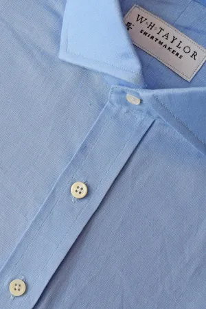 Plain Sky Blue Linen Ladies Bespoke Shirt