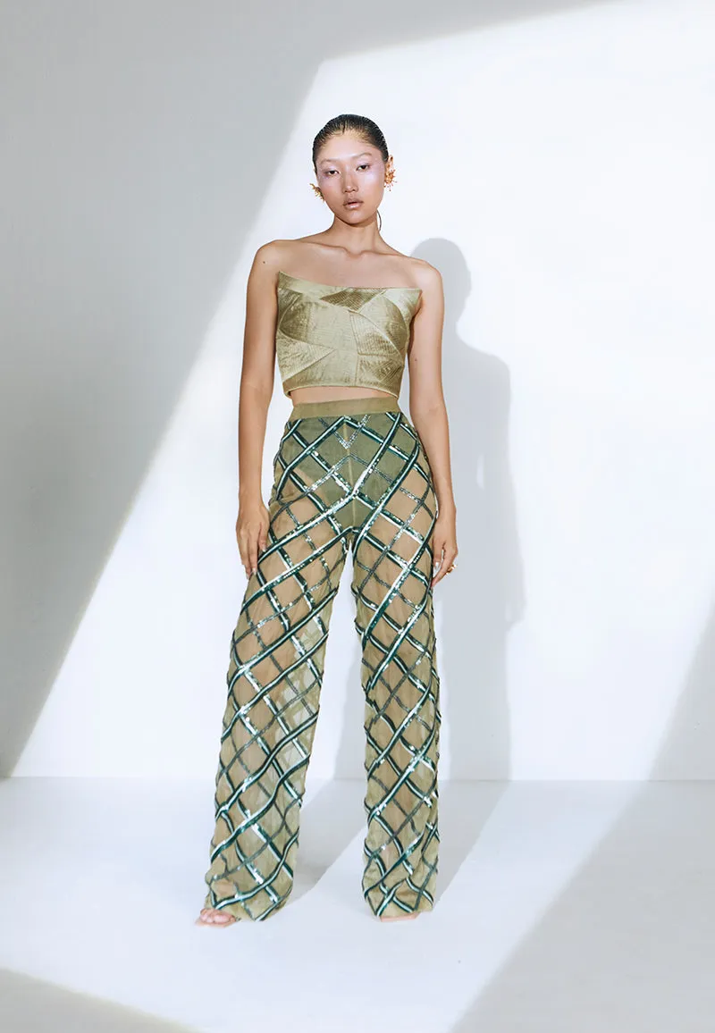 Pleated Bandeau Top in Olive Green
