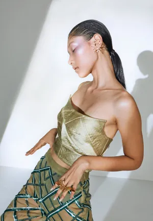 Pleated Bandeau Top in Olive Green