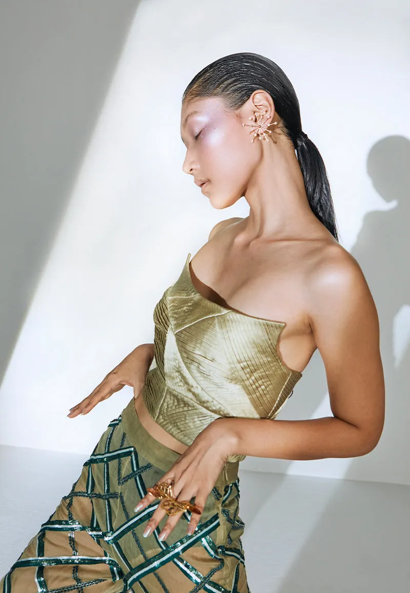 Pleated Bandeau Top in Olive Green