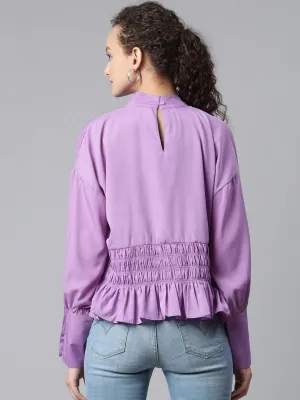 plusS Women Lavender Solid Smocked Top