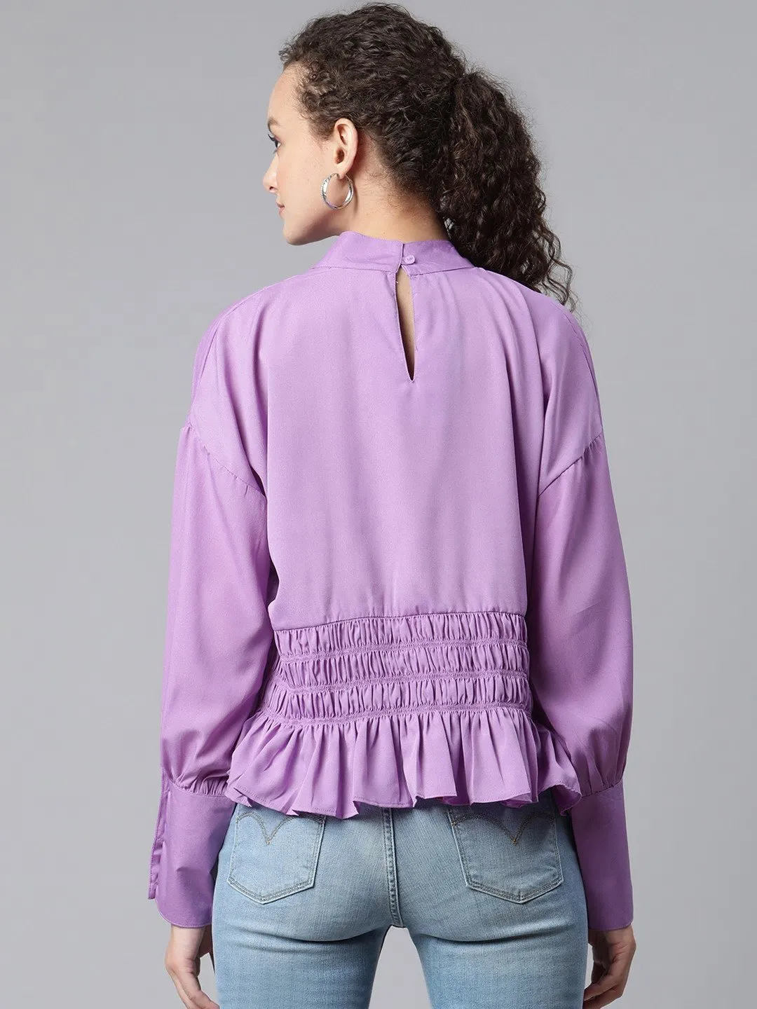 plusS Women Lavender Solid Smocked Top
