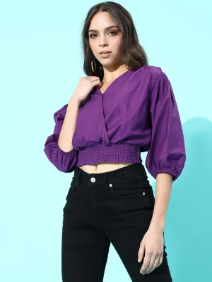 plusS Women Purple Solid Crop Top