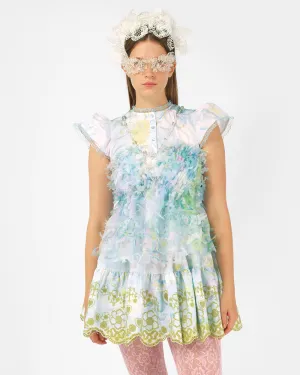 PRINTED LASER-CUT SMOCKED TOP