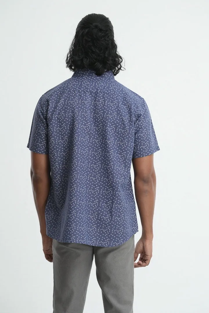 Printed linen cotton shirt - Dark Blue