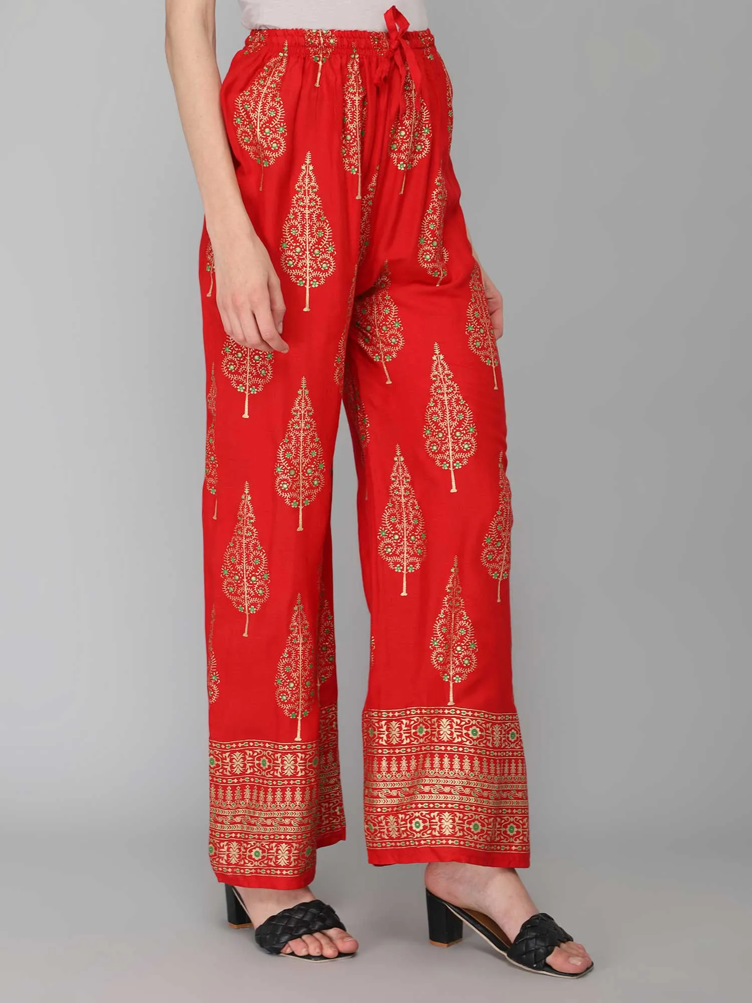 Printed red palazzo pant