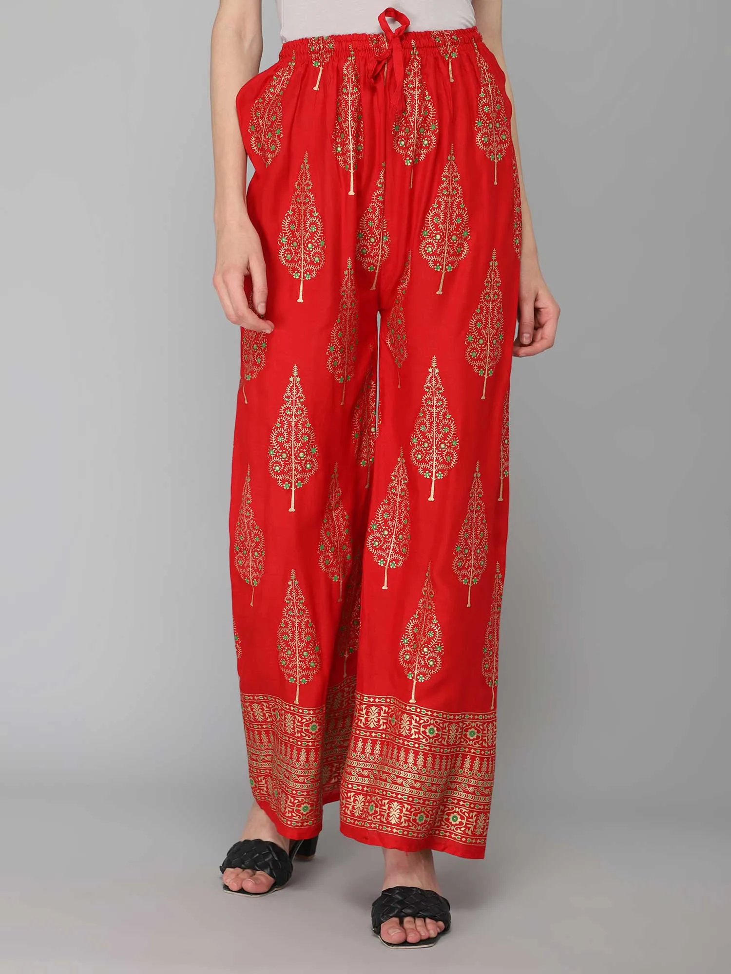 Printed red palazzo pant
