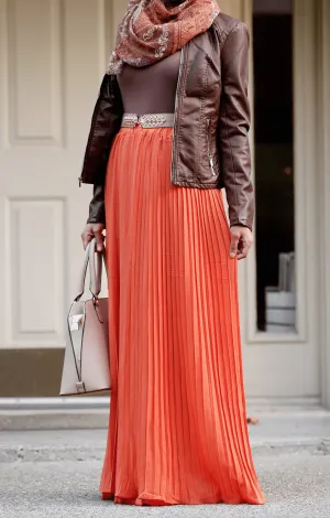 Pumpkin Skinny Pleats Maxi Skirt