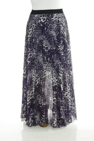 Purple Leopard Print Pleated Maxi Skirt