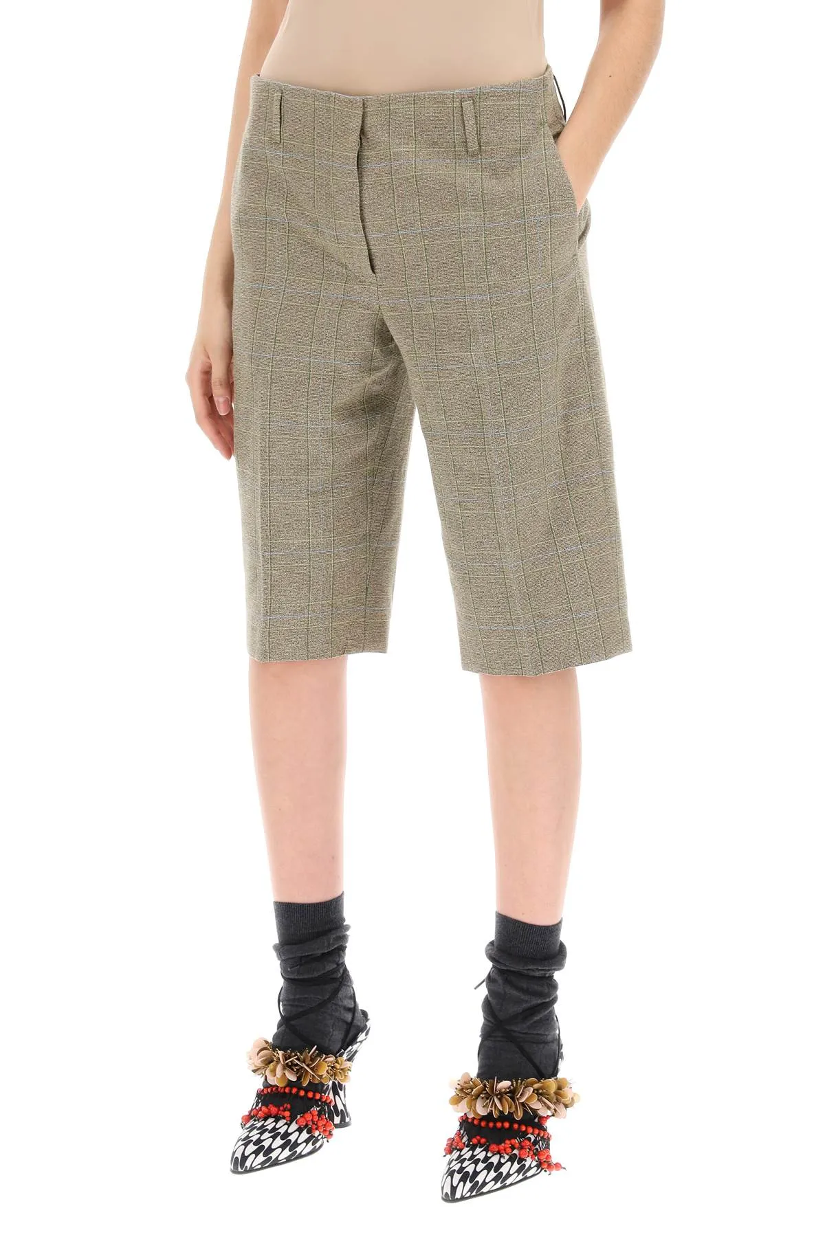 "plaid cotton blend bermuda shorts in