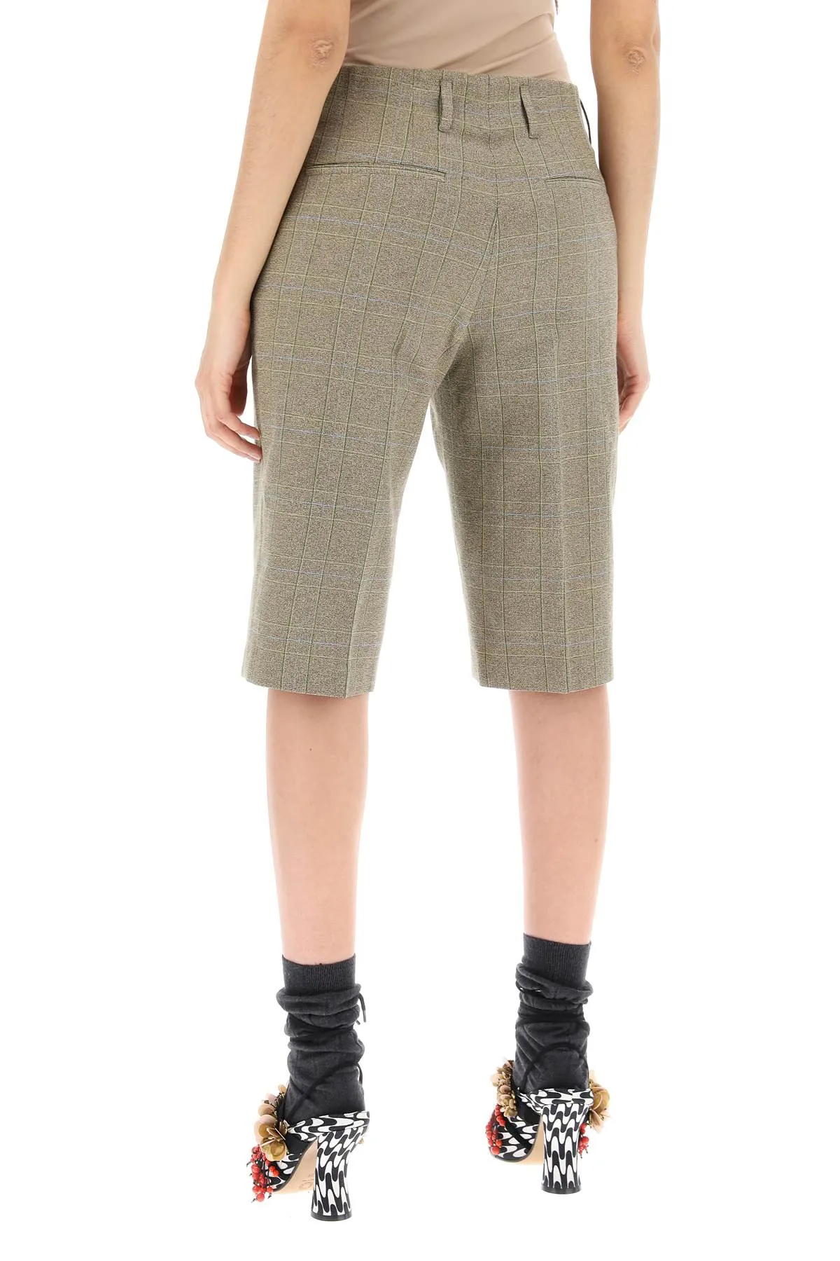 "plaid cotton blend bermuda shorts in