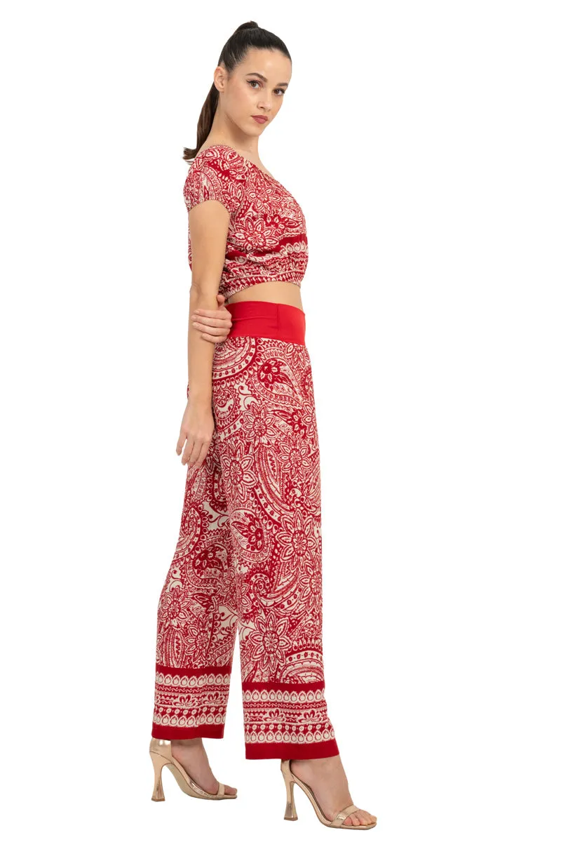 Red Mandala Paisley Print Tango Pants