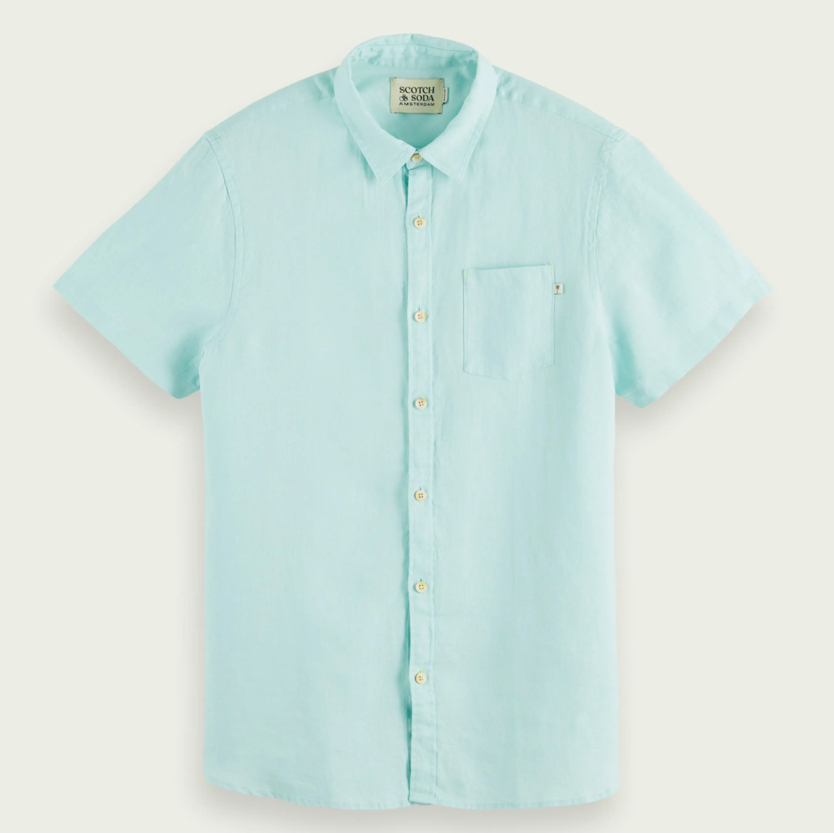 Regular Fit Linen Short Sleeve Shirt (Seafoam)