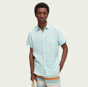 Regular Fit Linen Short Sleeve Shirt (Seafoam)