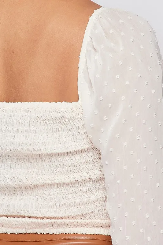 Ruffled Bell Sleeve Smocked Top with Ribbon Detail