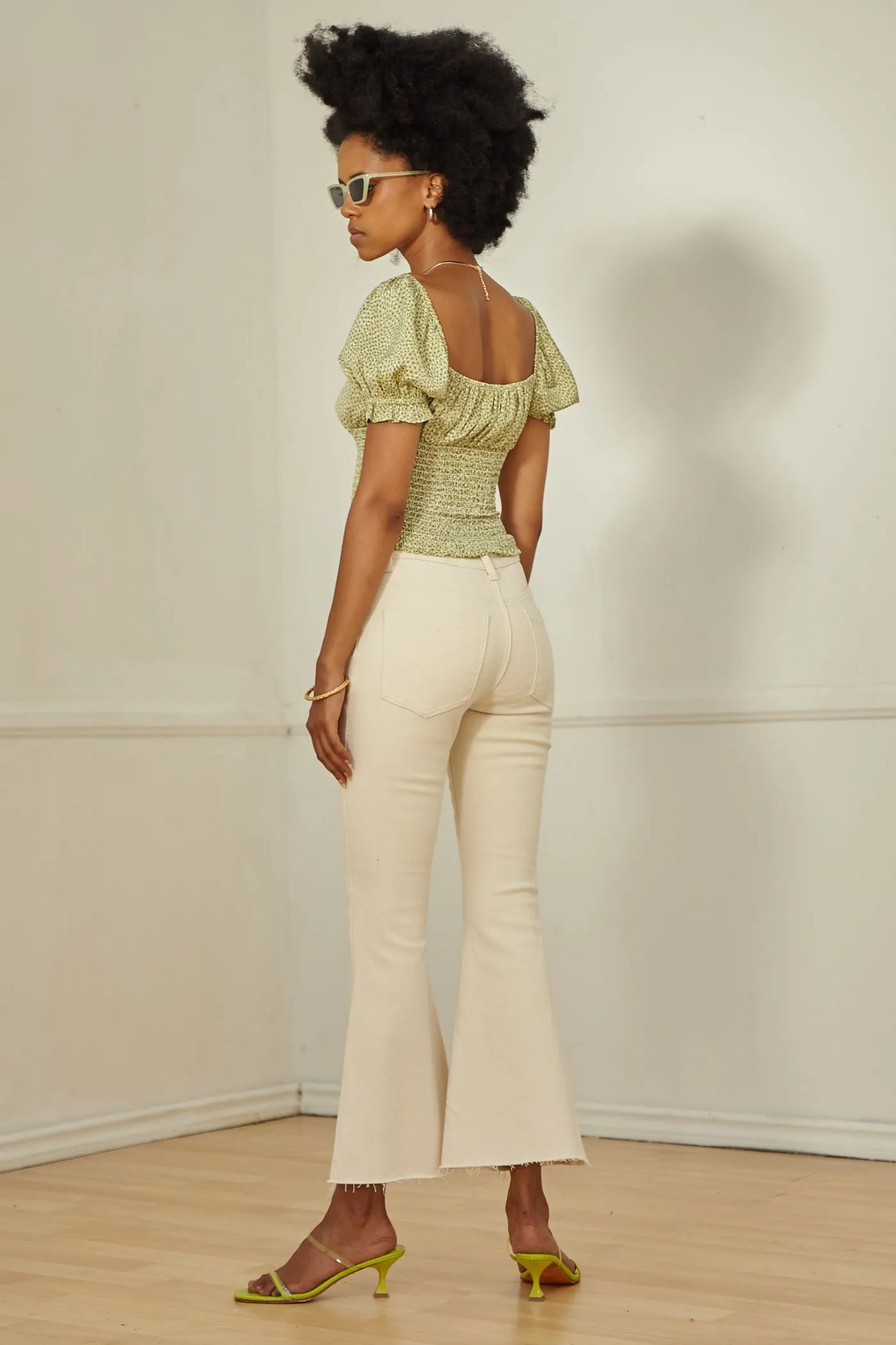 Sage and Ivory Printed Smock Top