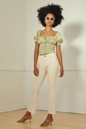 Sage and Ivory Printed Smock Top