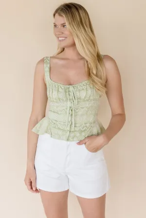Sage Blossom Eyelet Smocked Top