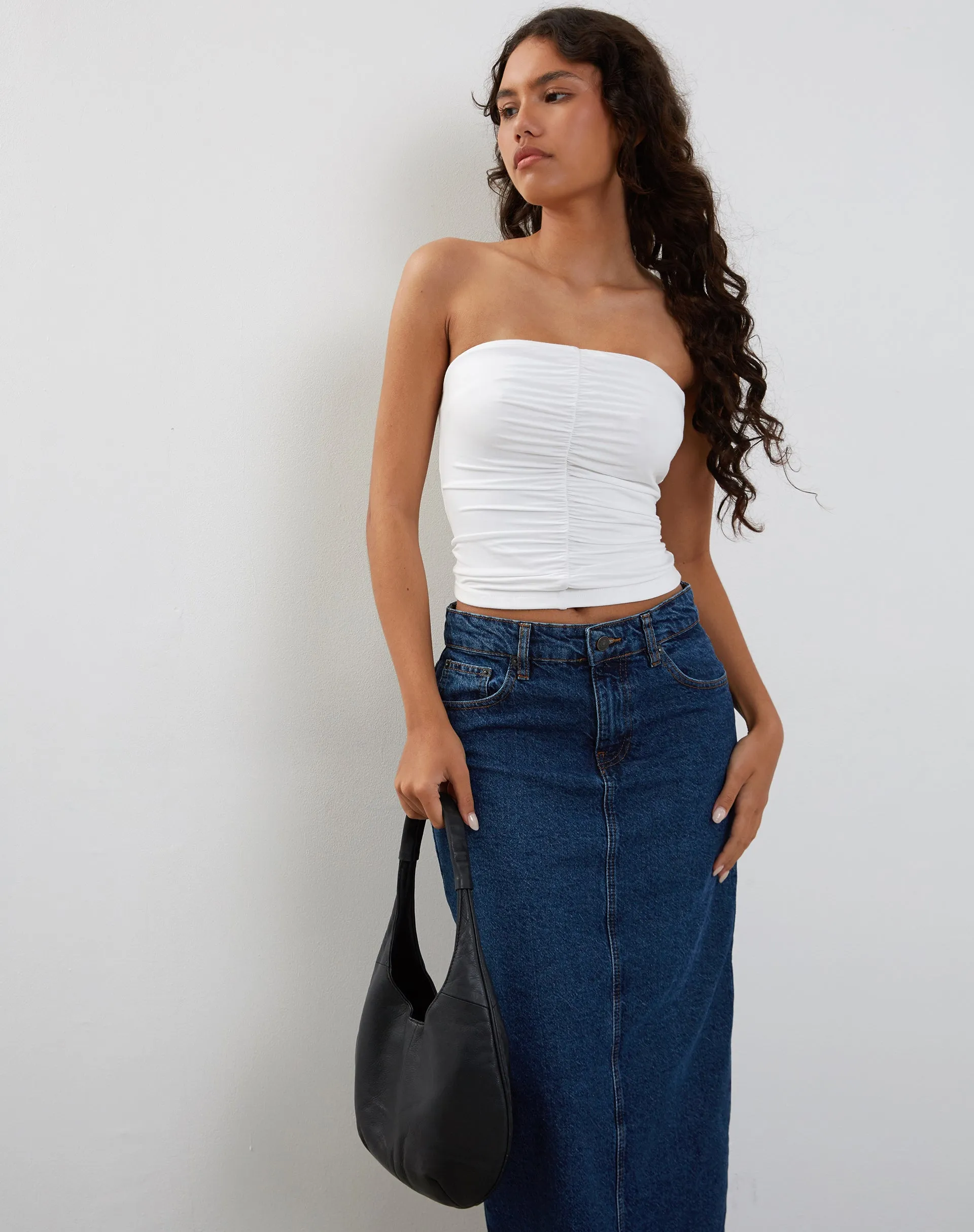 Sajna Ruched Bandeau Top in White