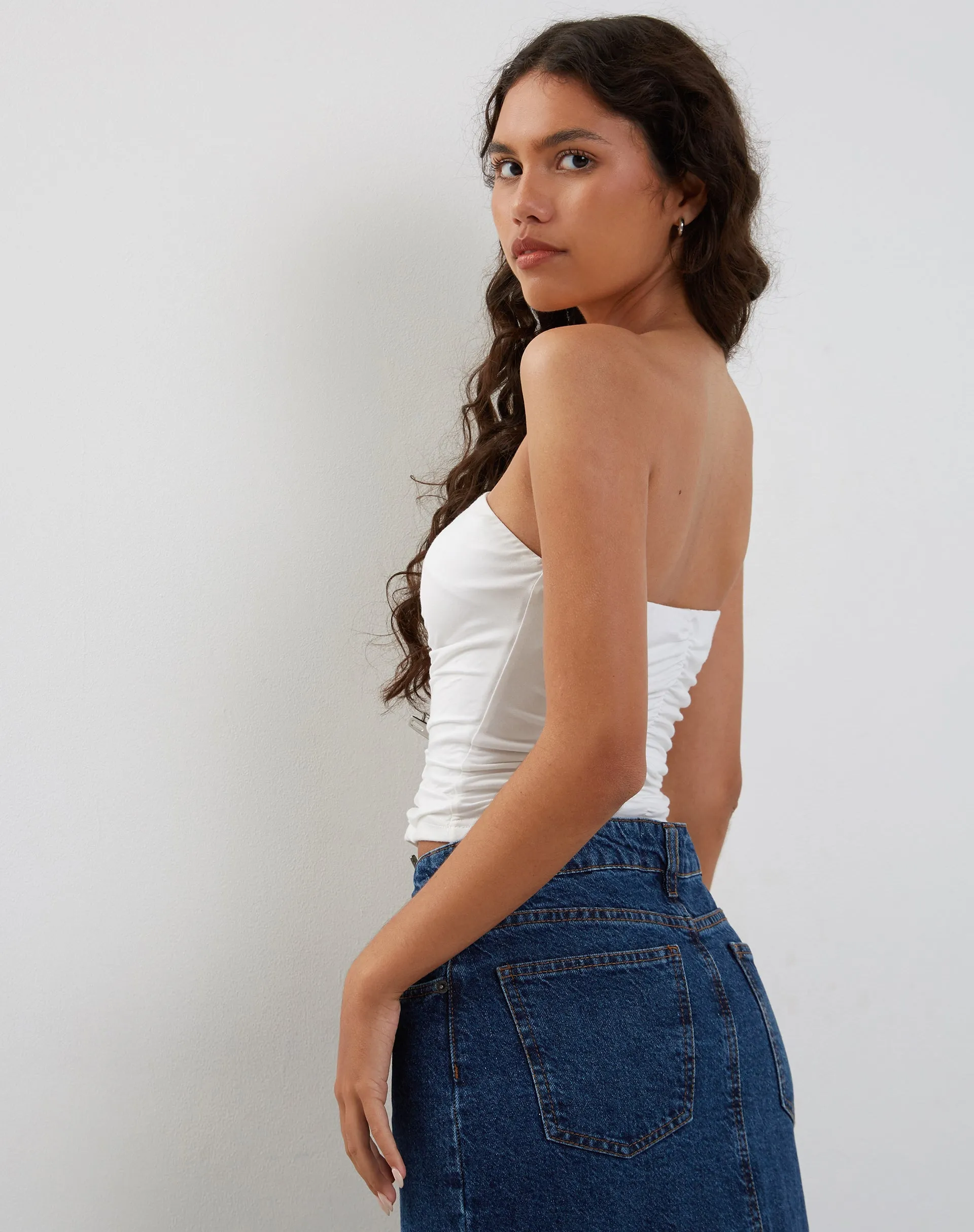 Sajna Ruched Bandeau Top in White