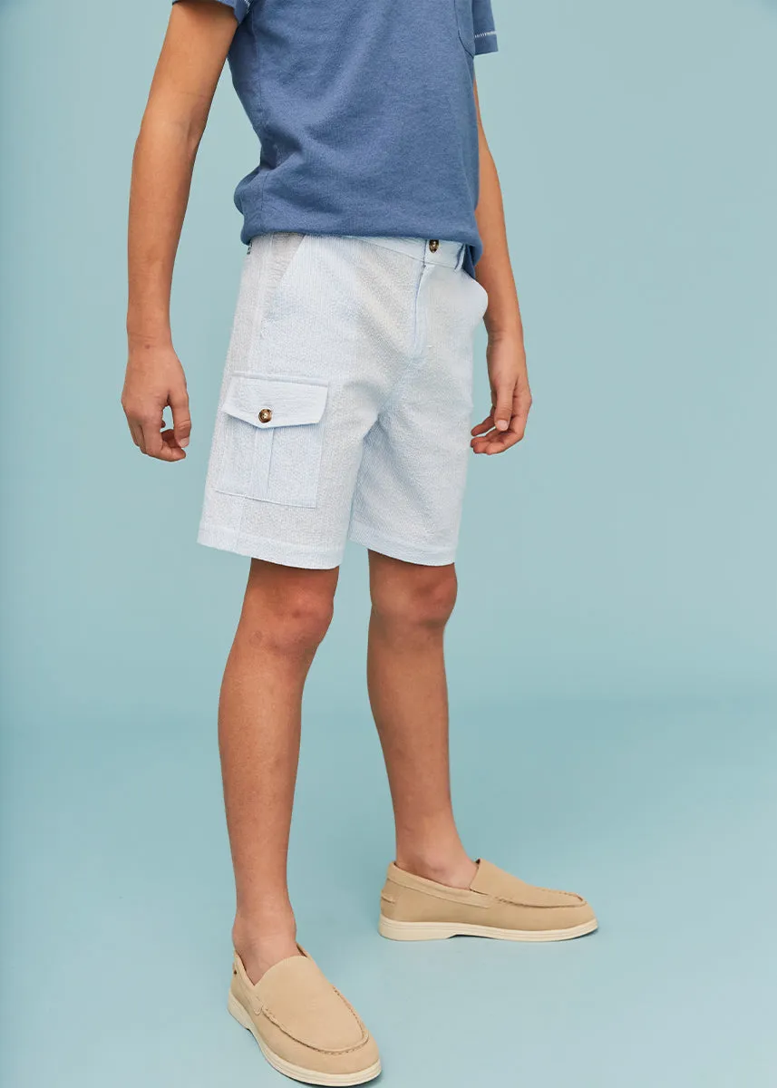 Seersucker Light Blue Cargo Shorts