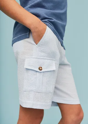Seersucker Light Blue Cargo Shorts