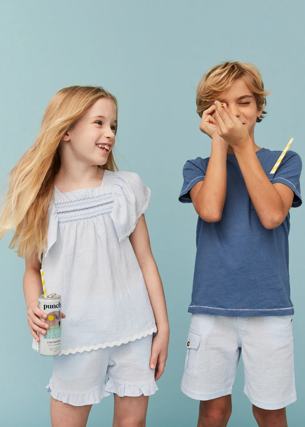 Seersucker Light Blue Cargo Shorts