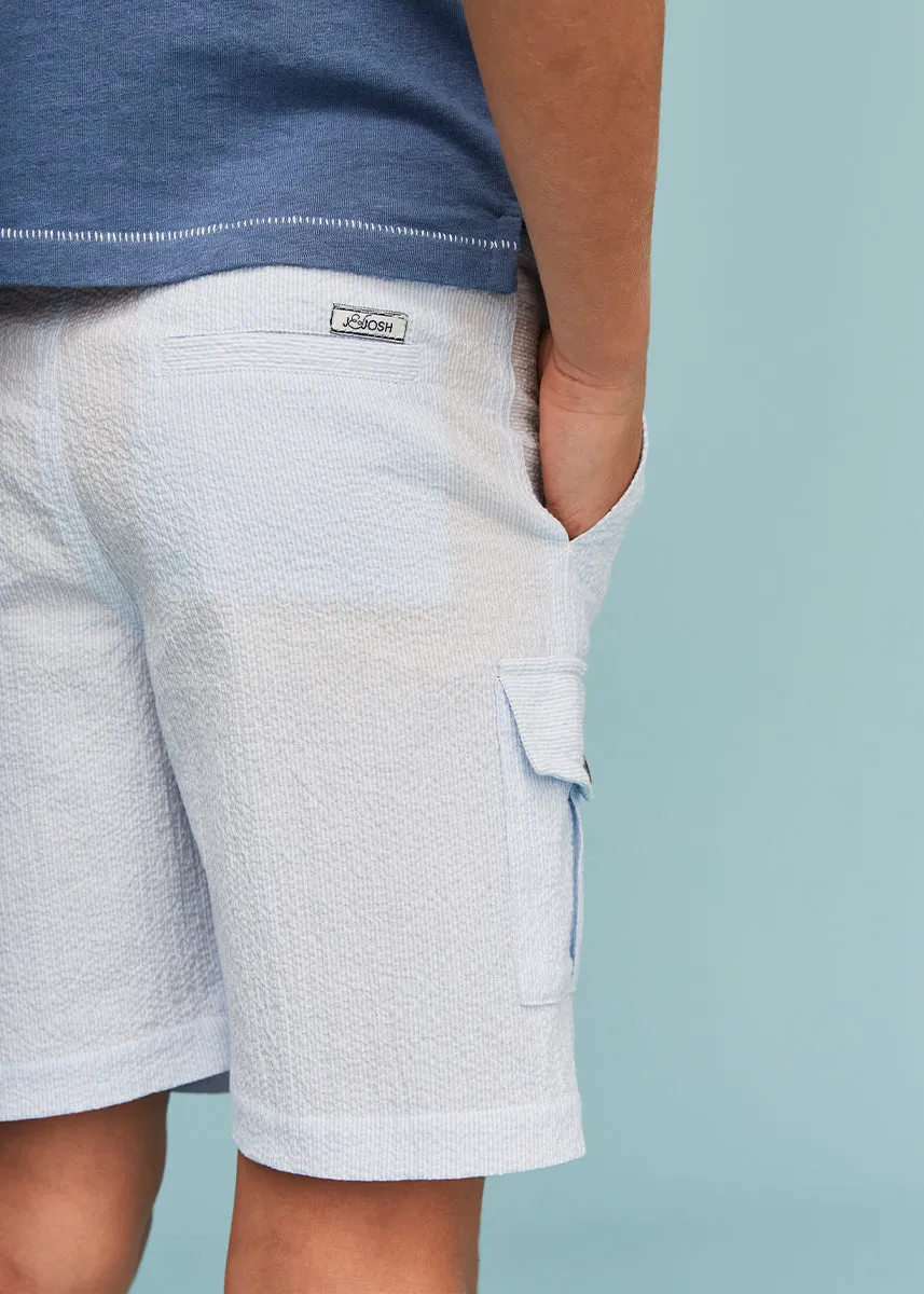 Seersucker Light Blue Cargo Shorts