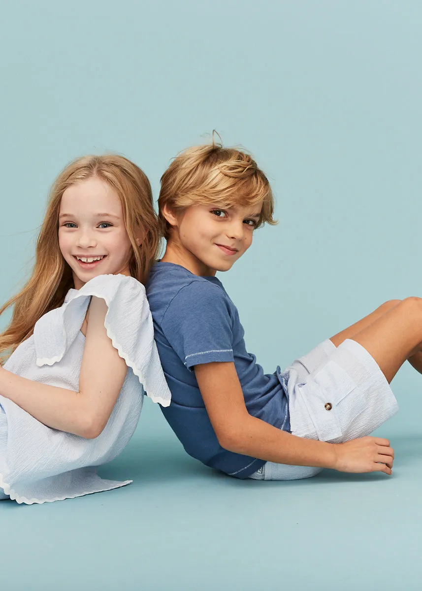 Seersucker Light Blue Cargo Shorts