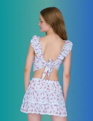 *Smocked Floral V-neck Bow Back Top*
