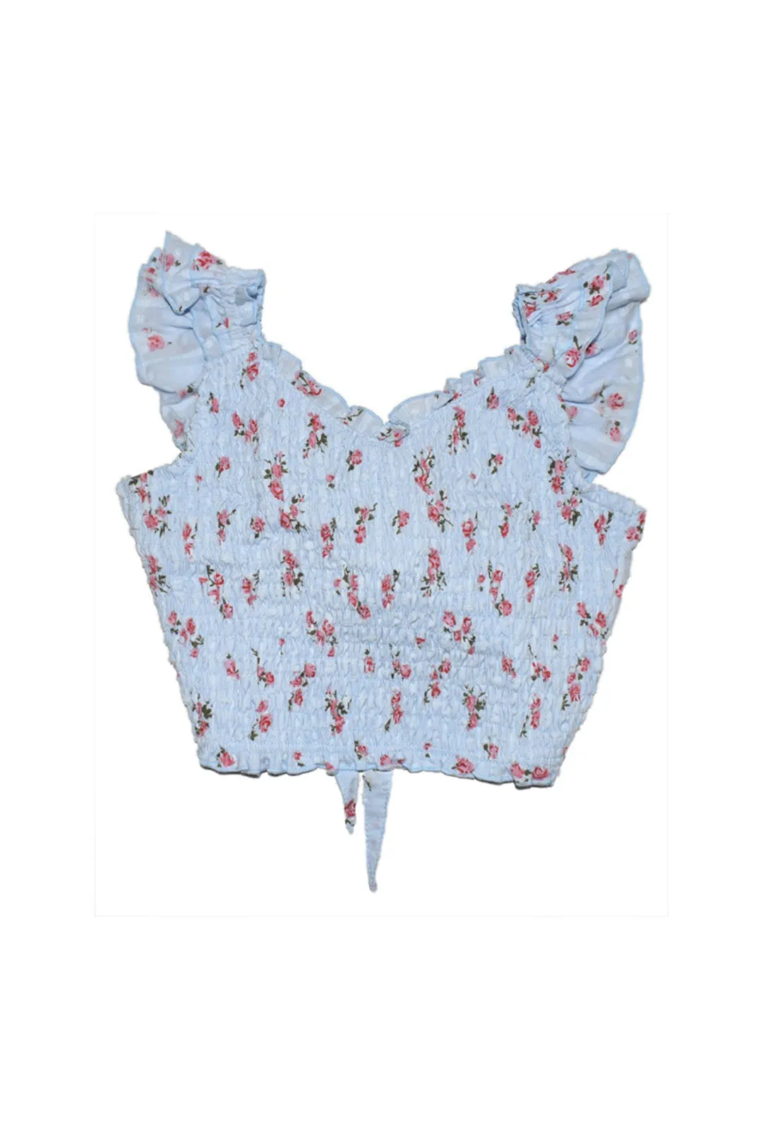 *Smocked Floral V-neck Bow Back Top*