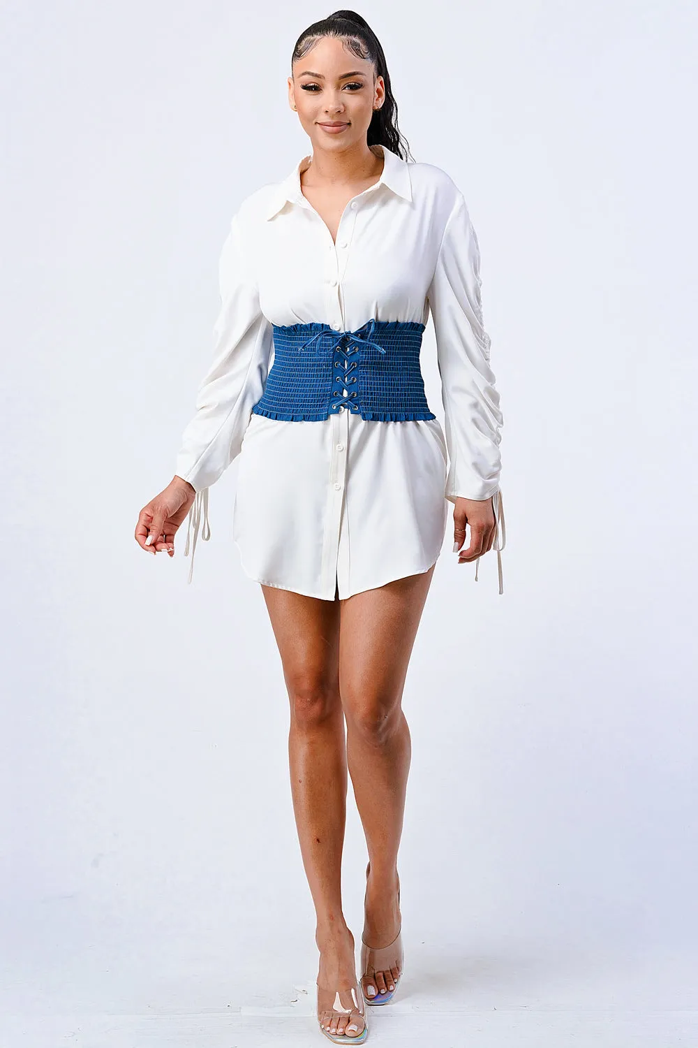SMOCKED LACE-DOWN CORSET PIECE