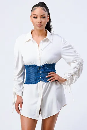 SMOCKED LACE-DOWN CORSET PIECE