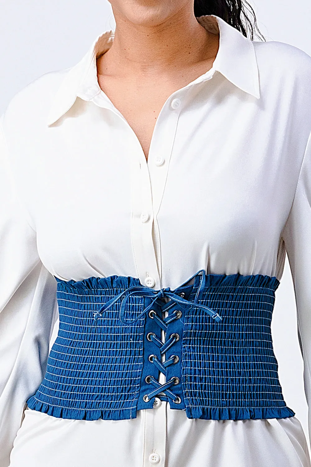 SMOCKED LACE-DOWN CORSET PIECE