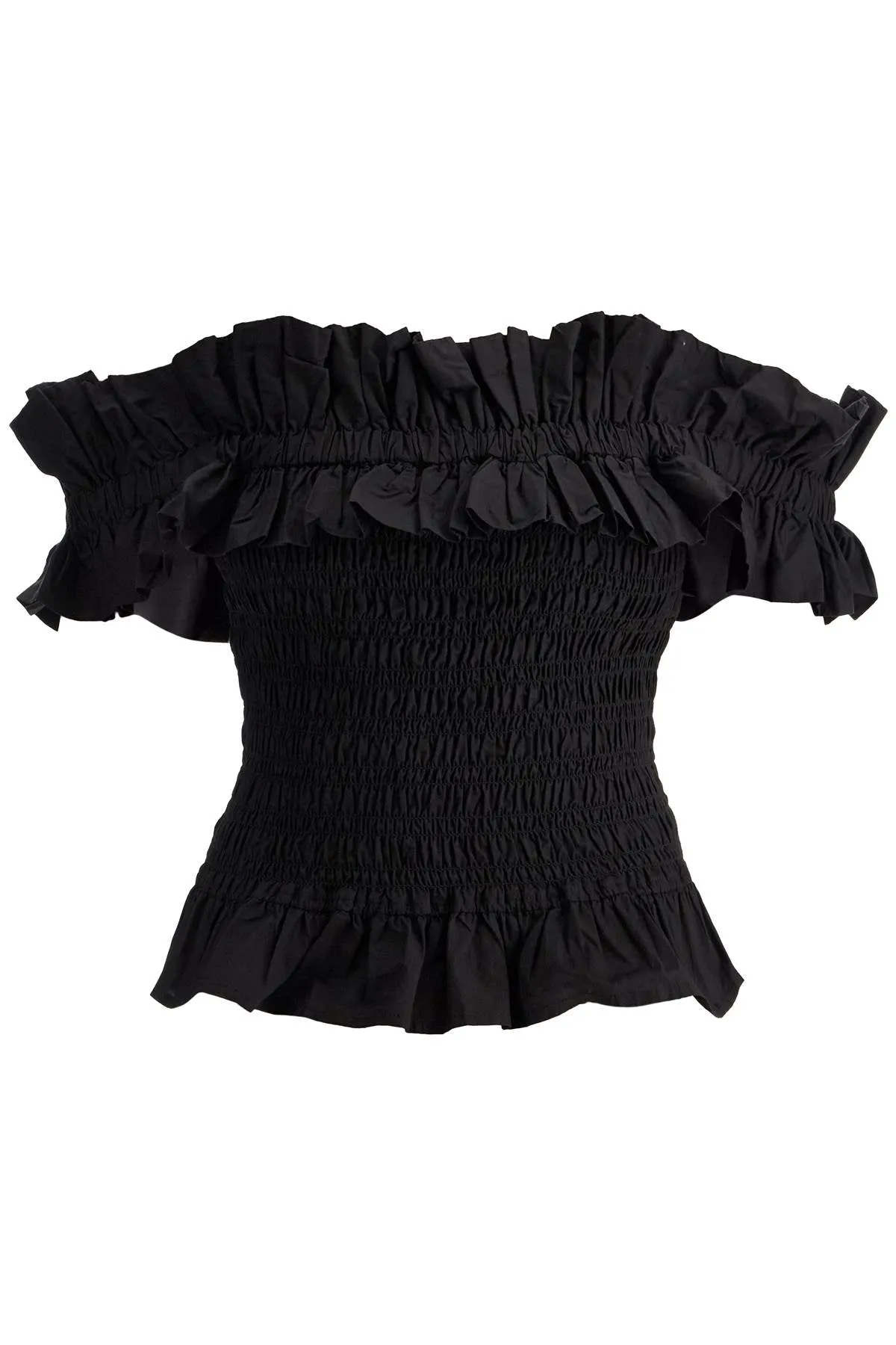 smocked poplin top F7917 BLACK