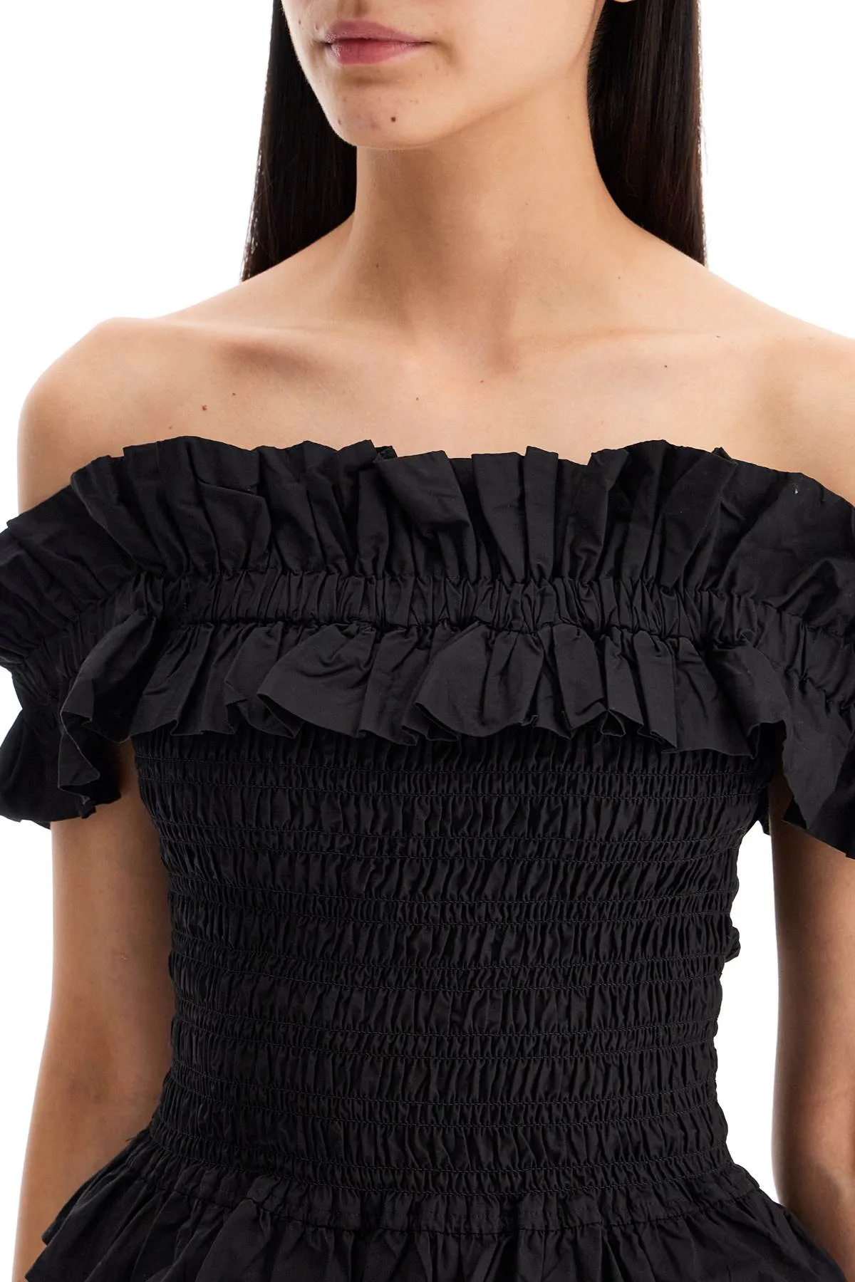 smocked poplin top F7917 BLACK