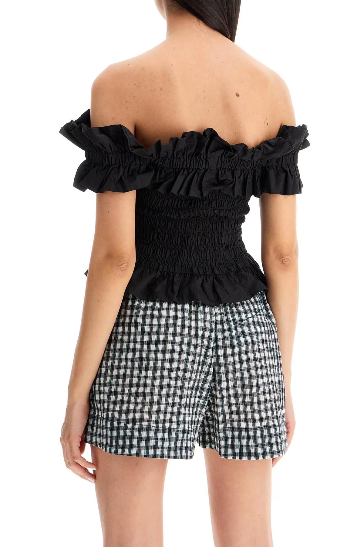 smocked poplin top F7917 BLACK